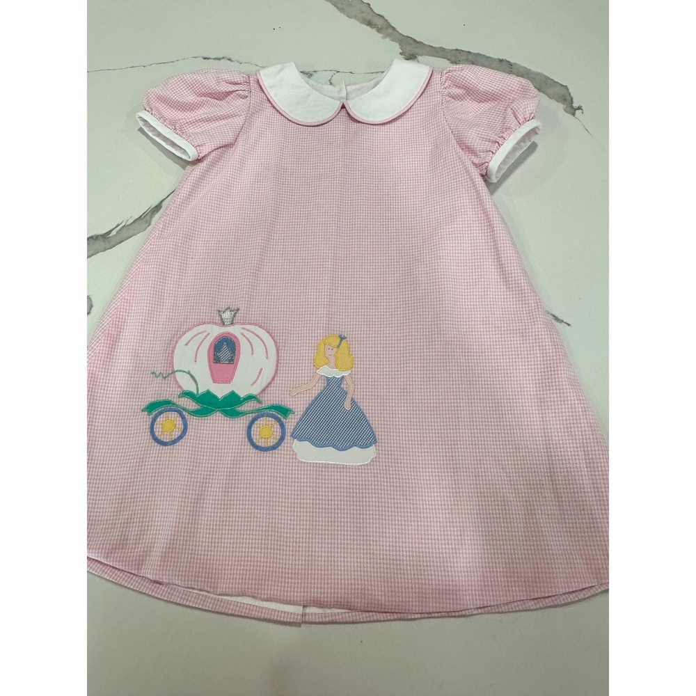 Mulberry St Kids Girls Pink Gingham Cinderella Pumpkin Carriage Dress Size 4